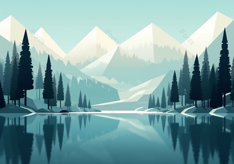 蓝色天空背景下的雪山湖泊,插画/手绘图,插画/手绘图库,插画/手绘图下载,插画/手绘